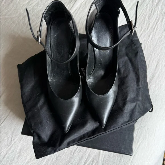 Saint Laurent Black Leather Ankle-Strap Stiletto Pumps - Picture 6 of 8